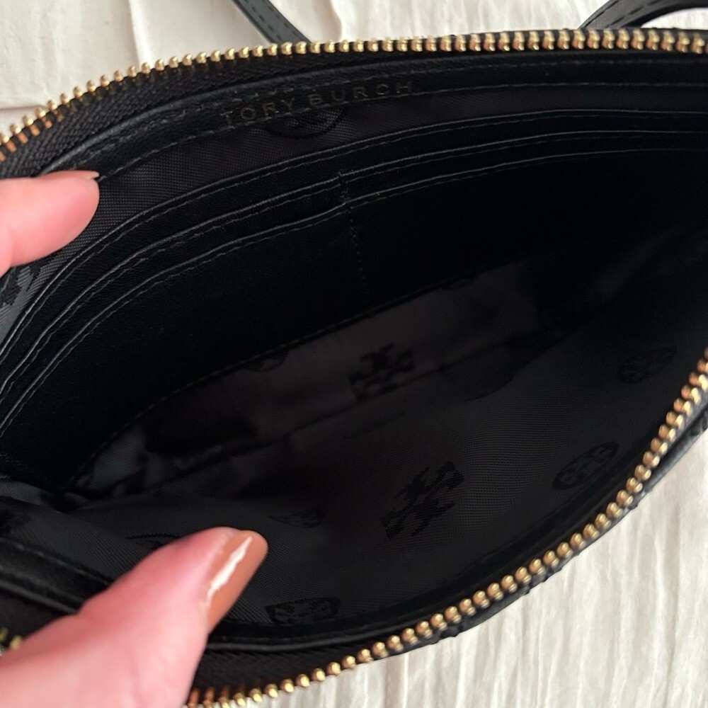 Tory Burch Kira Chevron Slim Crossbody Bag – Black Quilted Leather - Picture 9 of 10